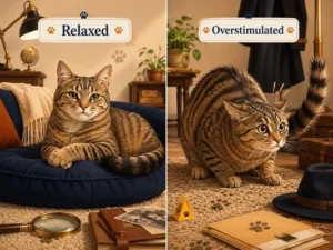 Comparison of relaxed and overstimulated cat body language cues