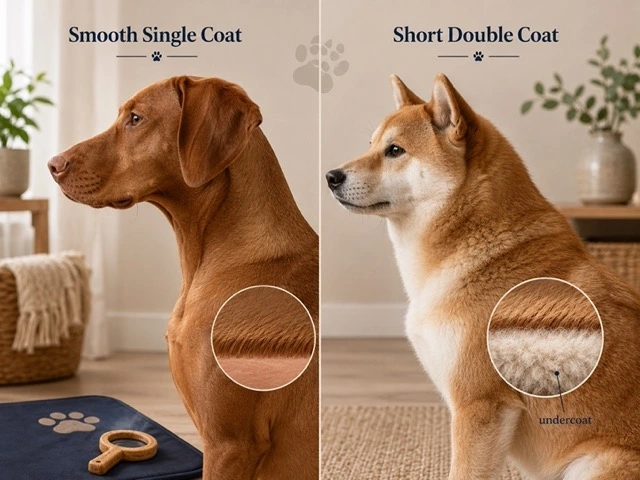 Comparison of smooth short dog coat and short double coat with undercoat