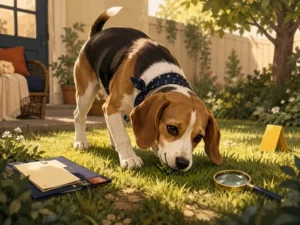 dog eating grass