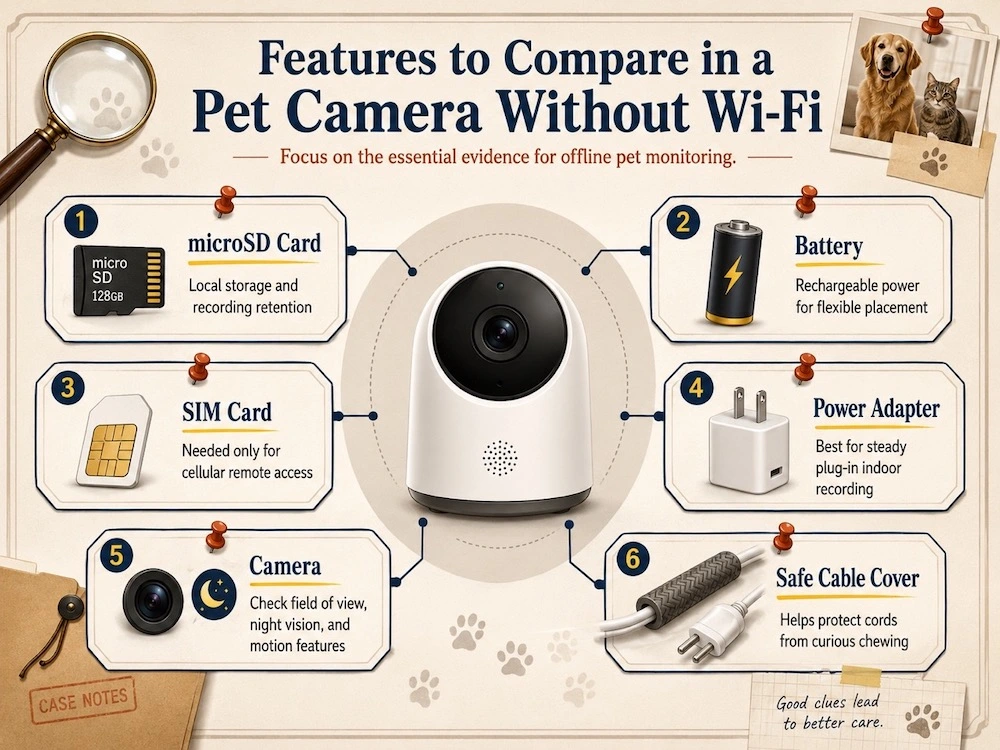 Features to compare when choosing a pet camera without Wi-Fi