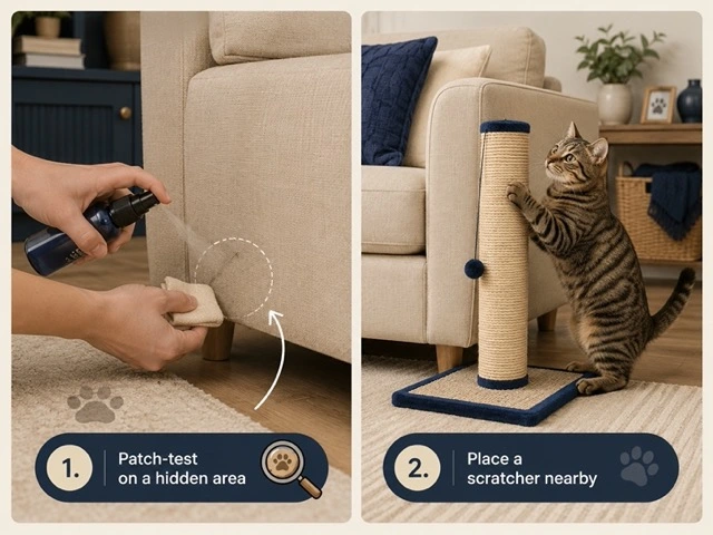 How to patch-test cat deterrent spray on furniture and redirect scratching